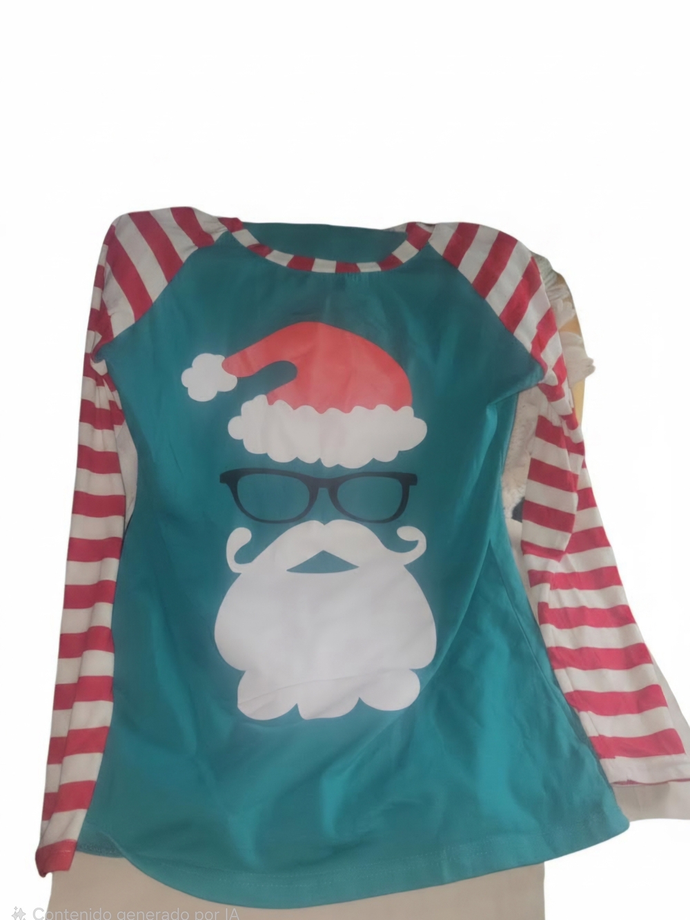 Women’s Tees Long Sleeve Santa Graphic Top - Teal & Red Stripe